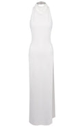 Halter Crystal Detail Backless Maxi Dress White