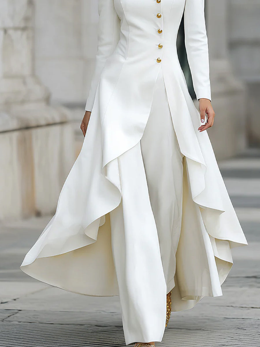 Elegant Front-buttons Long Blazer And Pants Set
