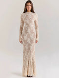 Aurelia Lace Mesh Long-Sleeve Maxi Dress – Sophisticated Evening & Occasionwear Dress