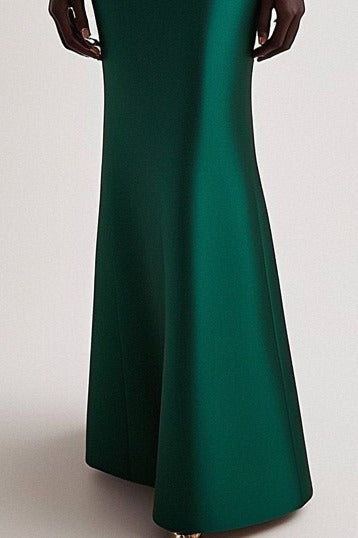 Formal Evening Dress Green V Neck Floral Decoration Maxi Dress
