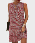 Mini Dress with Pattern and Neck Tie Detail