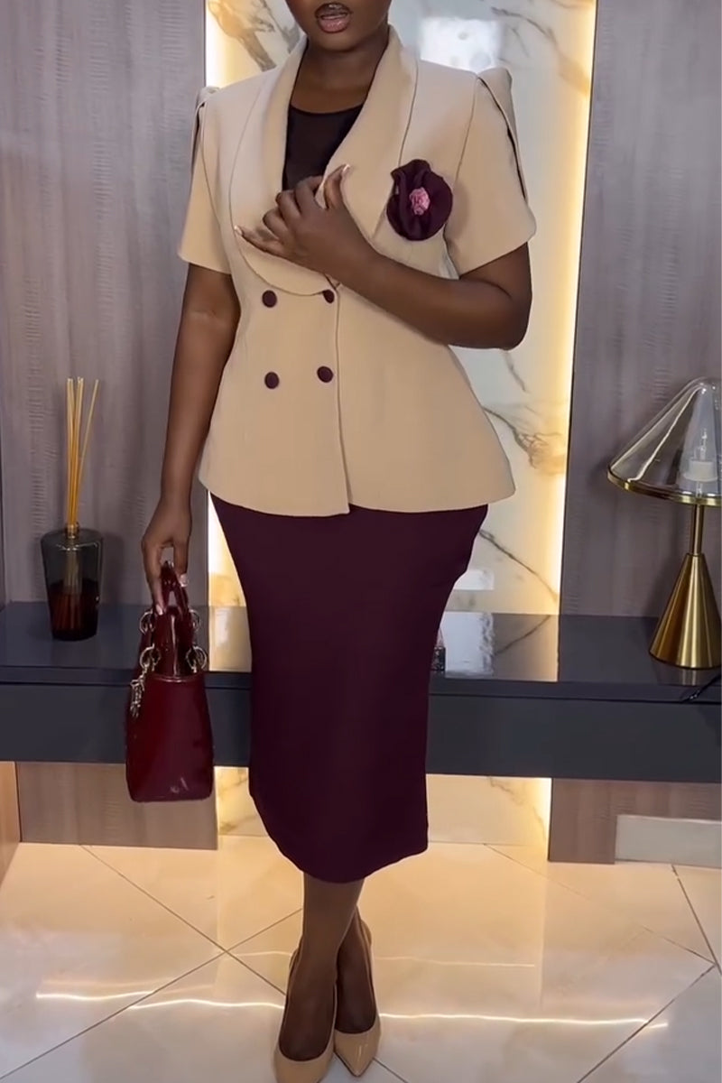 Women's Temperament Commuting Waist Cinched Jacket or Solid Color Half Skirt