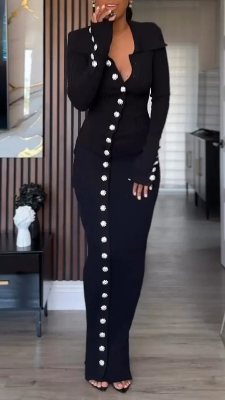 Ladies Lapel Breasted Slim Fit Casual Dress