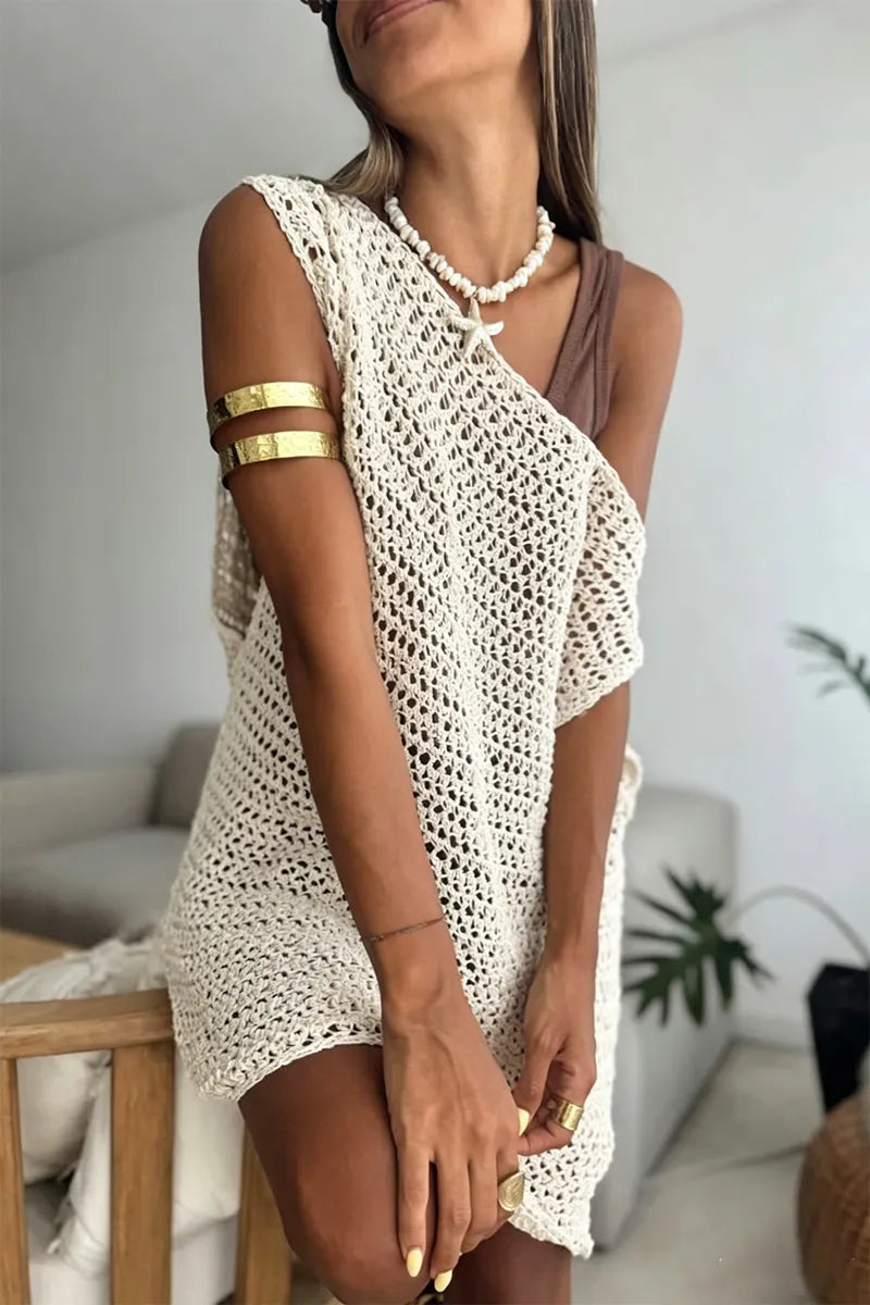 Women's Loose-Fit Crochet Knit Tunic Top for Swimwear Cover-Up