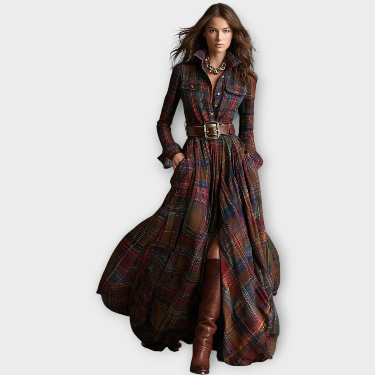 Retro Plaid Maxi Dress