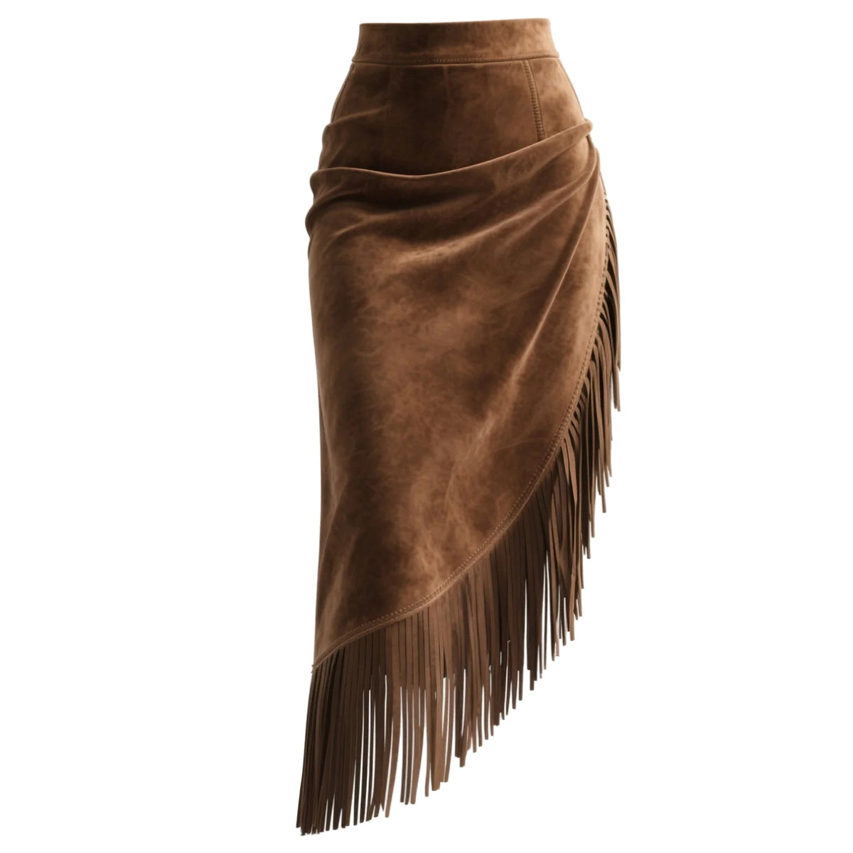 Retro Western Style Irregular Design Fringed Suede Skirt