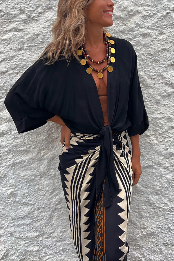 Satin Tie Front Relaxed Blouse