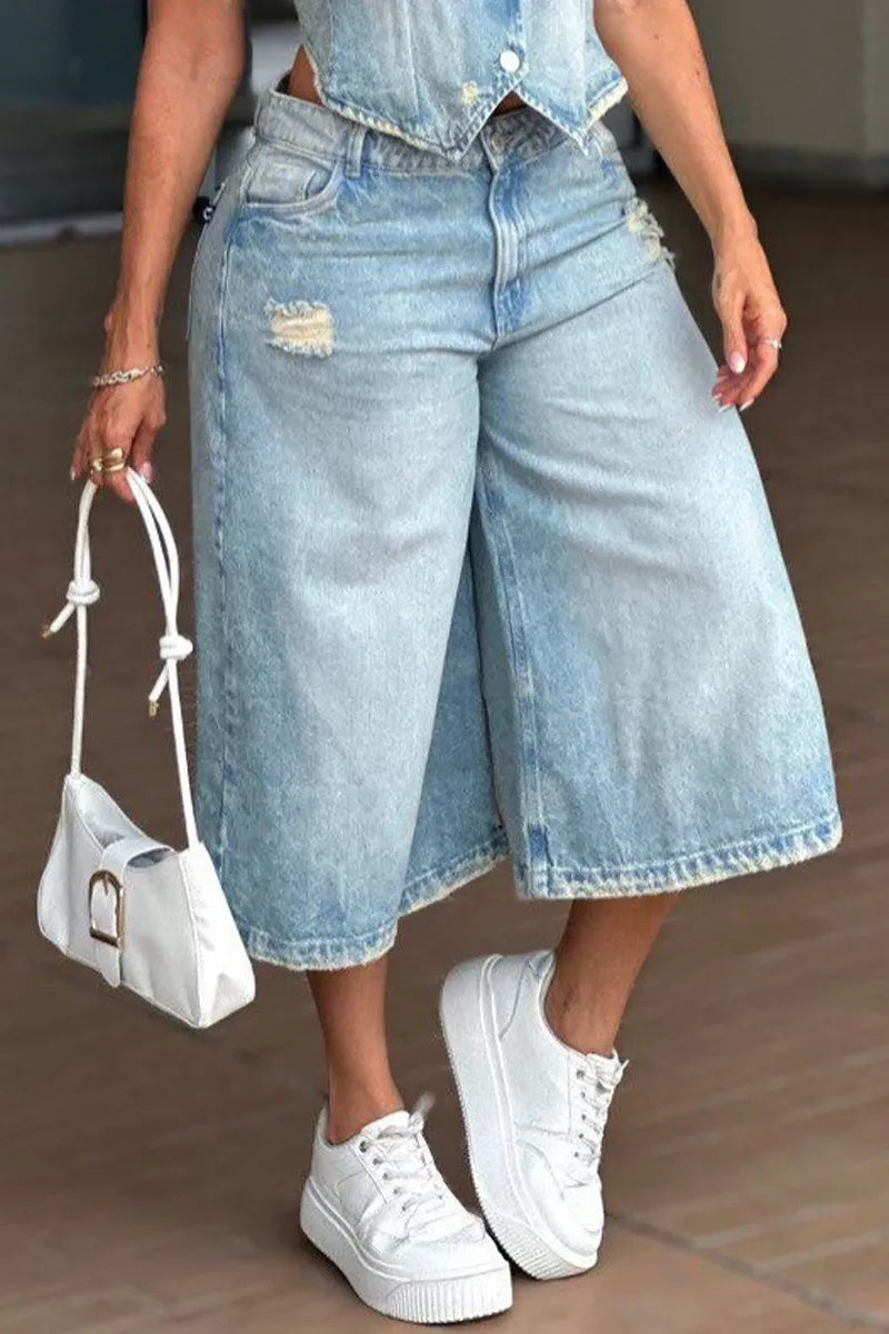 Hot Selling Women's Casual Denim Tops And Shorts