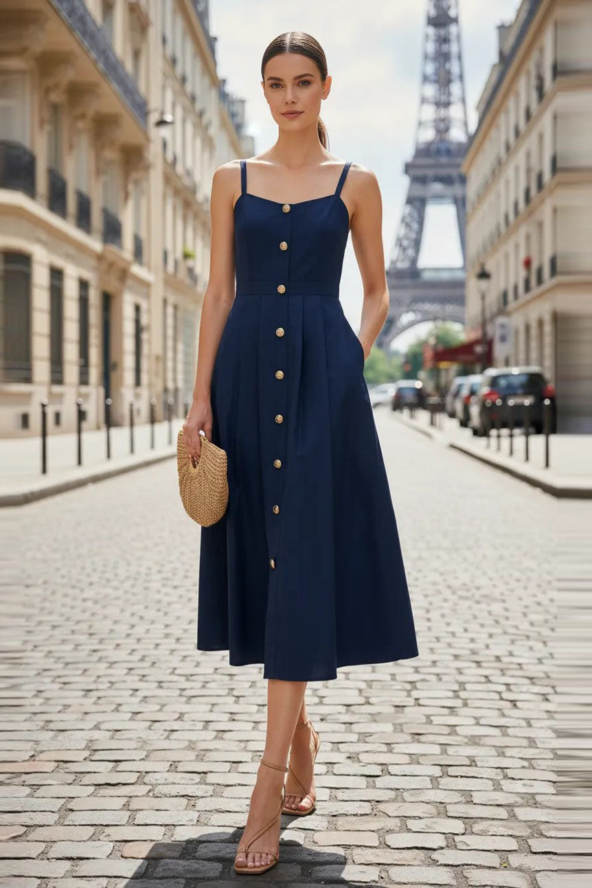 Button Detail Midi Dress