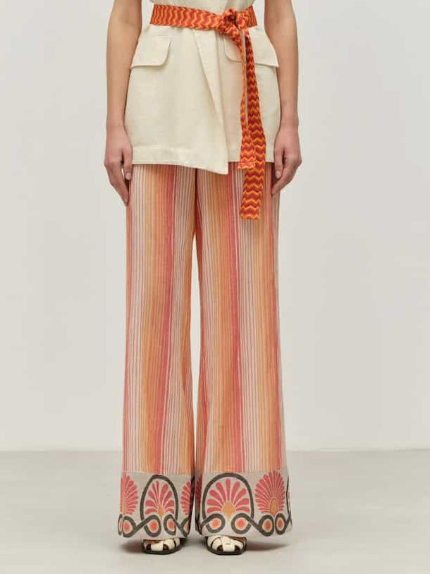 Retro Ethnic Striped Print Wide-leg Pants