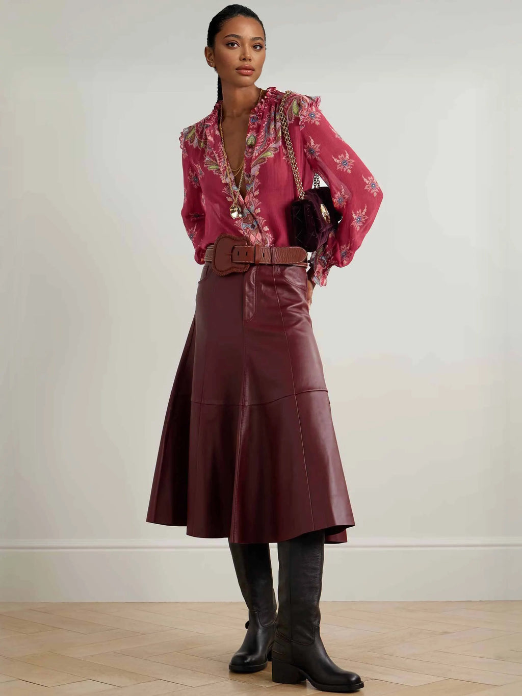 Exquisite Bohemian Ruffled Printed Chiffon Shirt