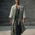 Men's Japanese Bamboo Art Flowy Linen Long Kimono