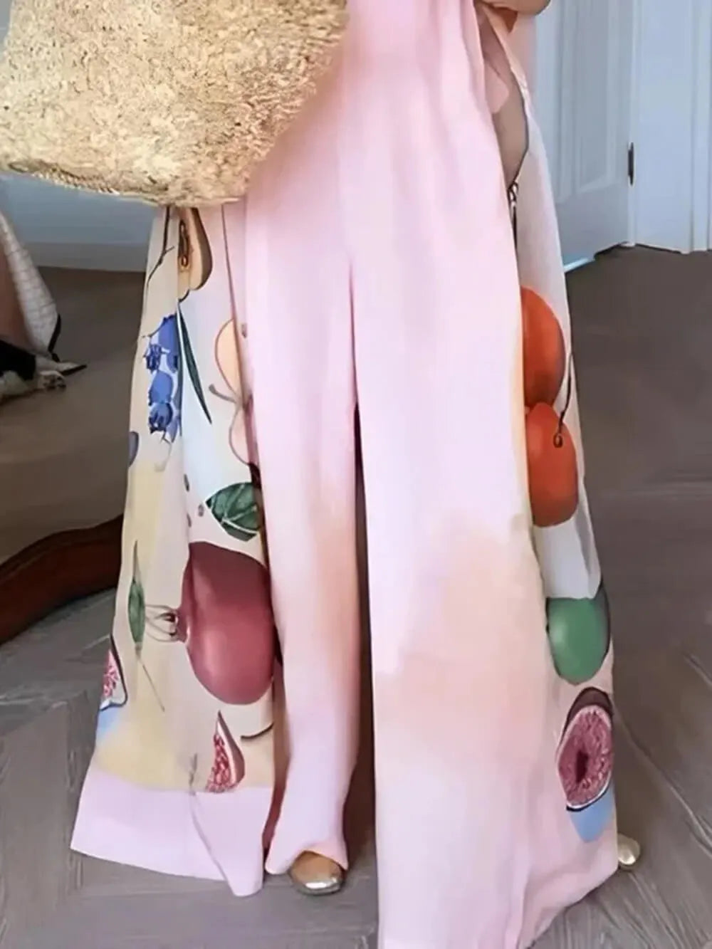 Fashion Fruit Print Sleeveless Wide-Leg Jumpsuit