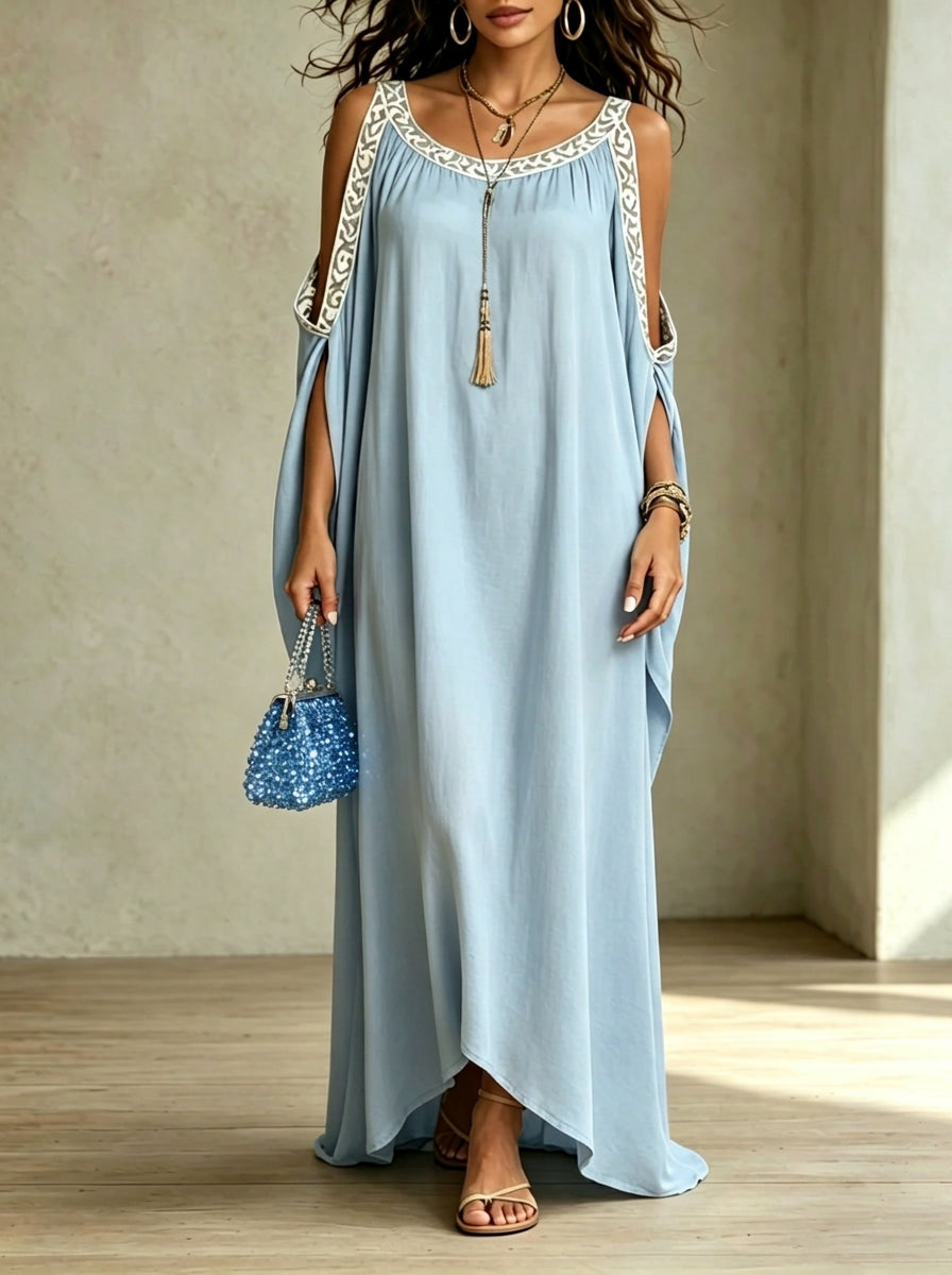 Womenâs Elegant Vocation Round Neck Loose Batwing Sleeves Maxi Dress