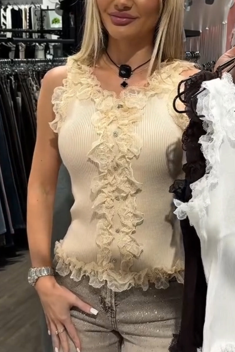 Women's Patchwork Lace Knit Sleeveless Vest