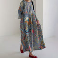 Vintage Japanese Art Flower Print Midi Dress