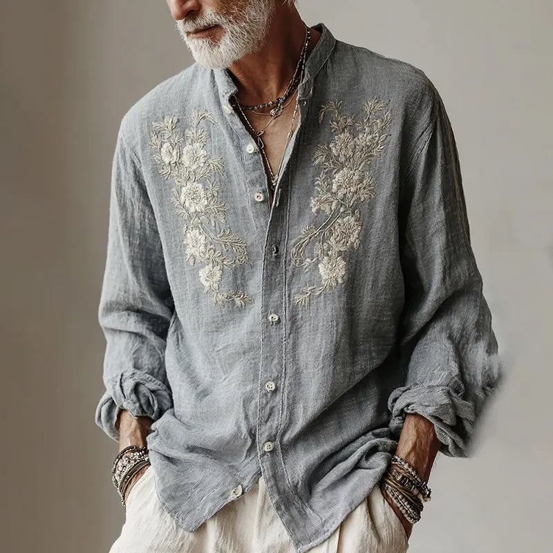Men's Japanese Floral Art Print Casual Button Shirt