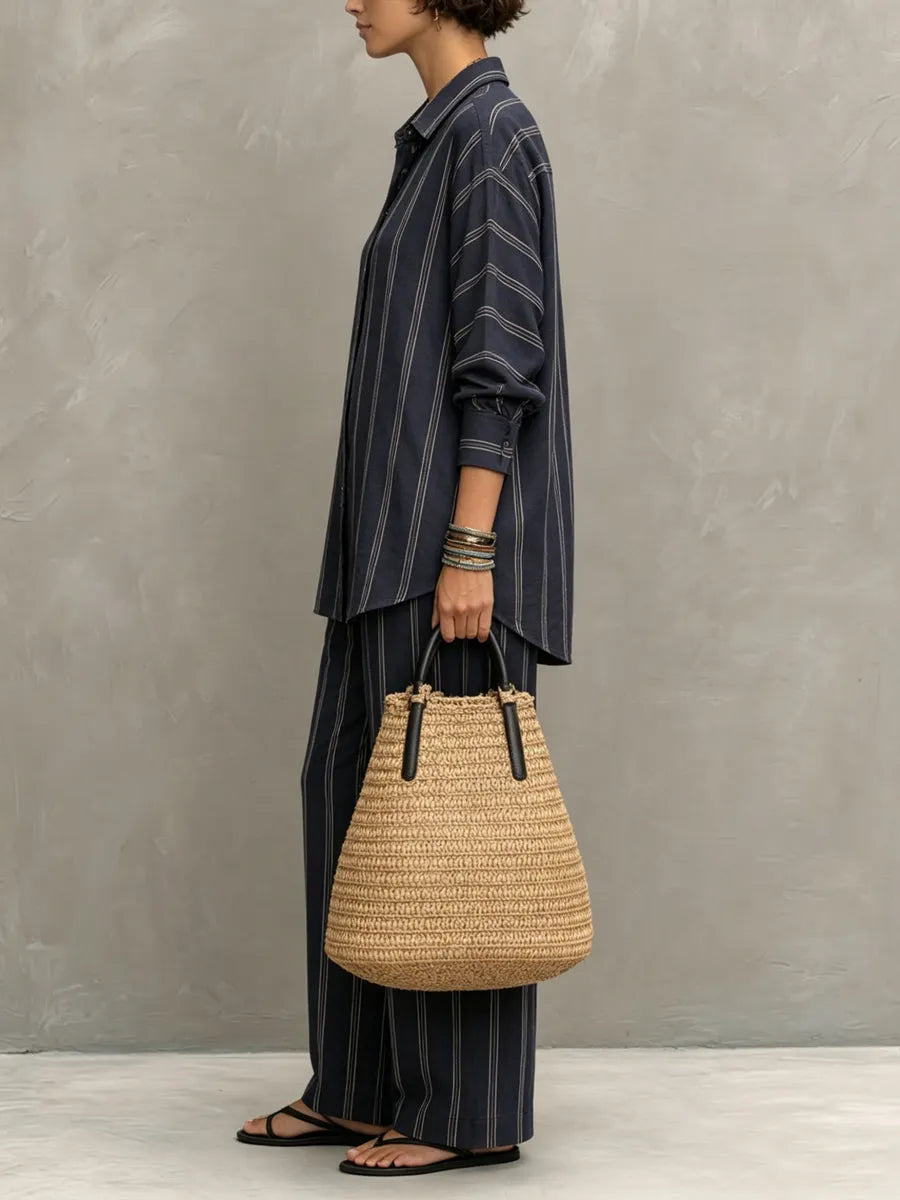 Women's Casual Striped Cotton-linen Set