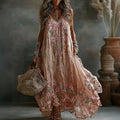 Women's Floral Art Print Flowy Linen Blend Casual Sleeveless Maxi Dress