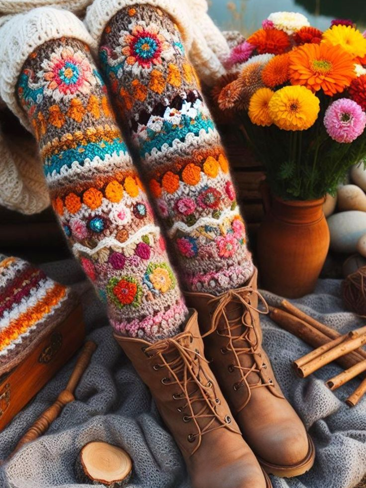 Vintage Floral Cozy Knit Leggings