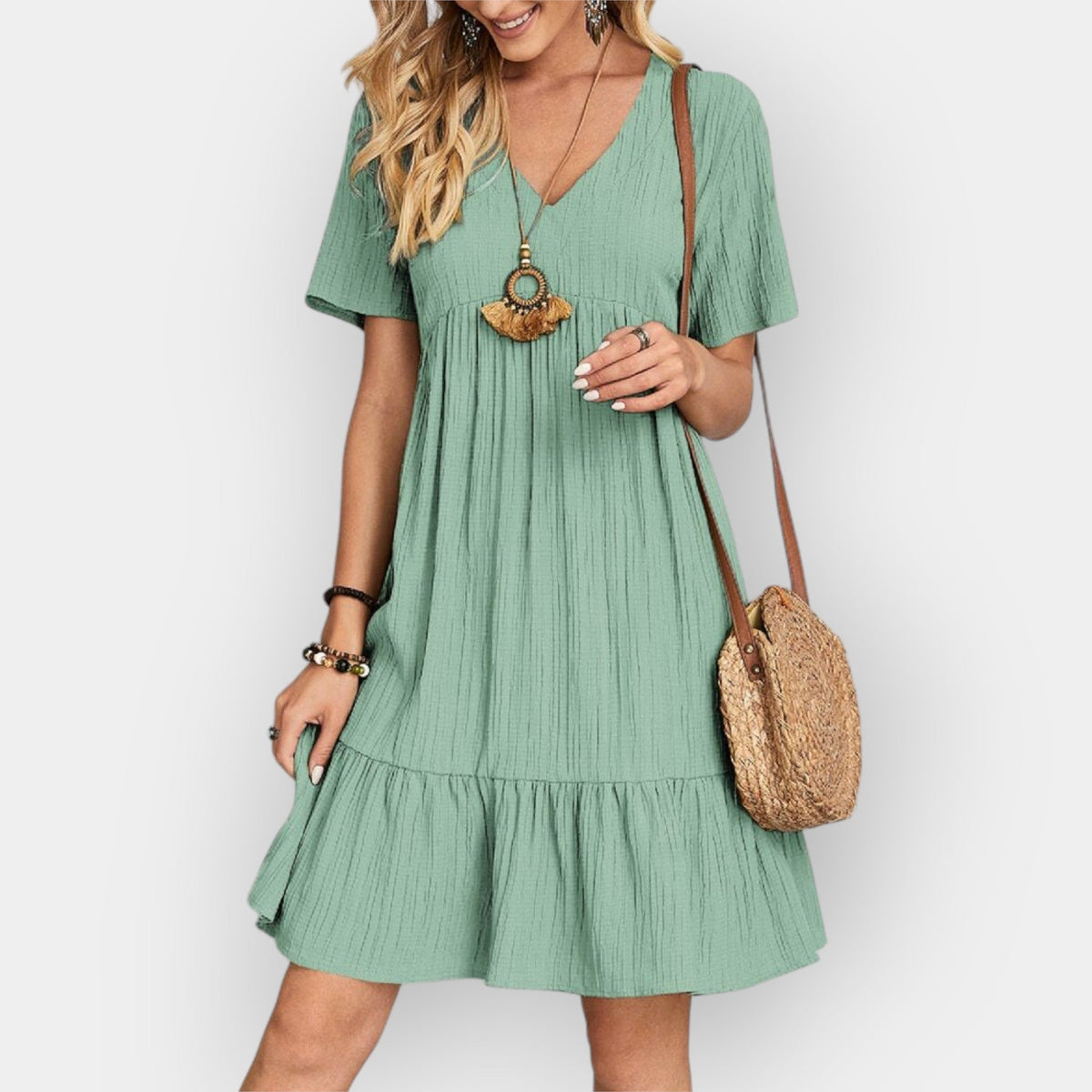 Midi Dress with V Cut