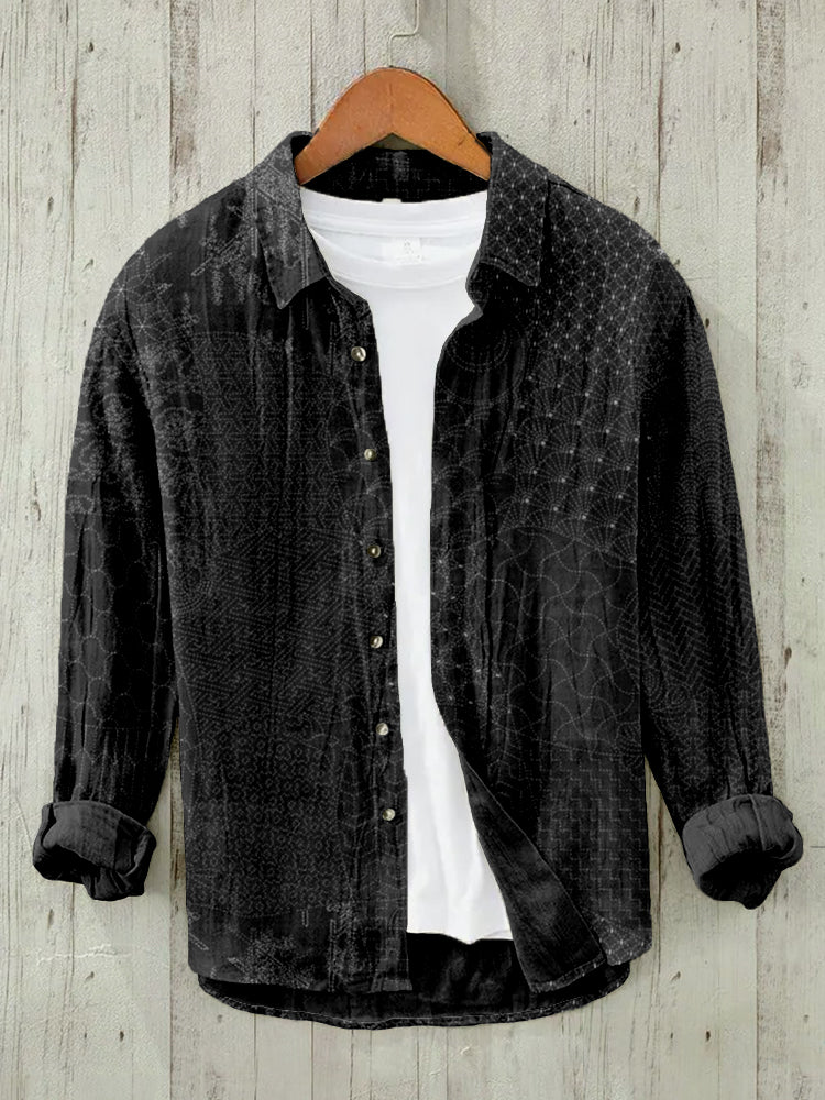 Japanese Traditional Sashiko Art Linen Blend Blouse