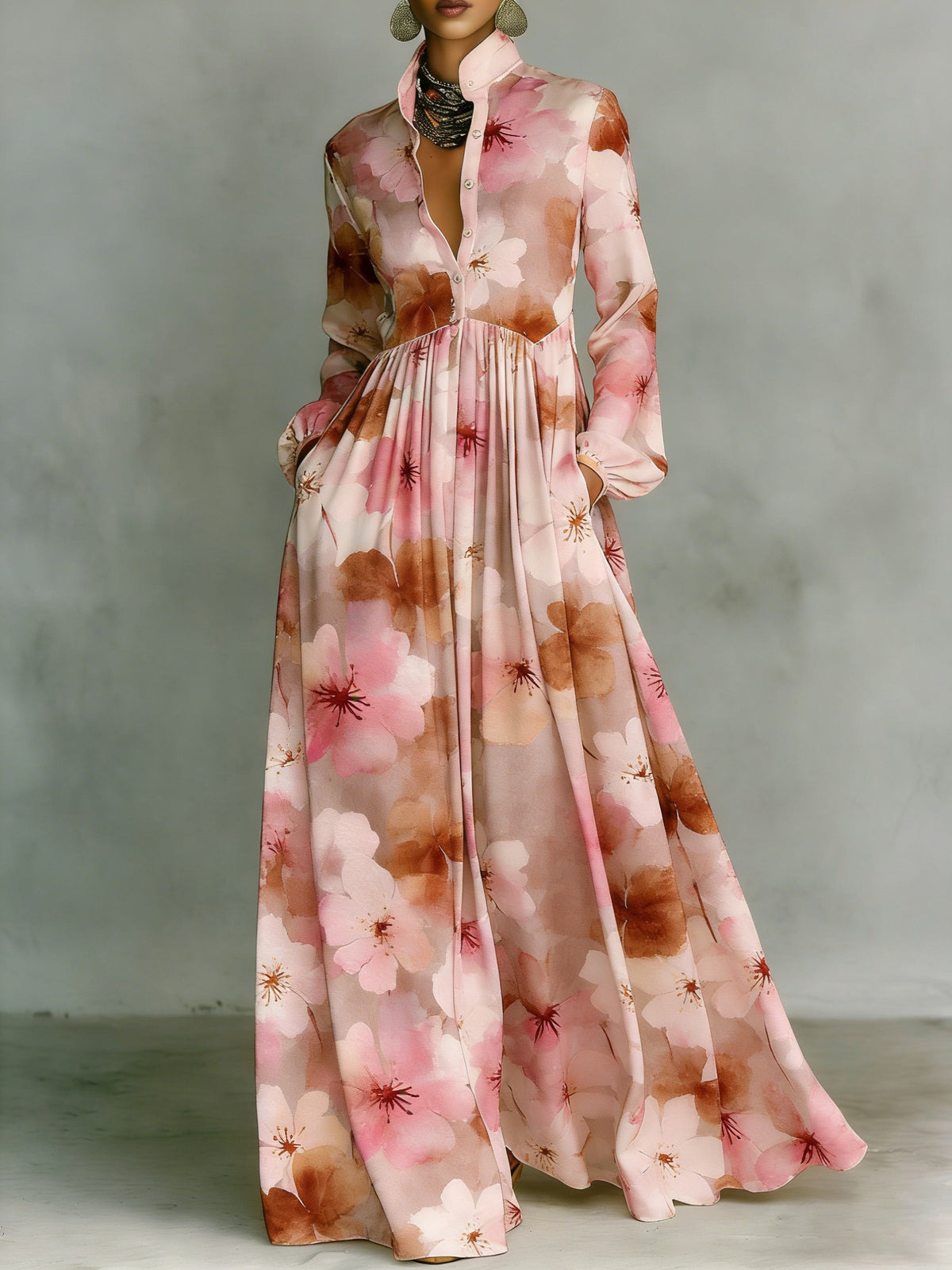 Women's Vintage print Elegant Romantic Vacation Maxi Dress