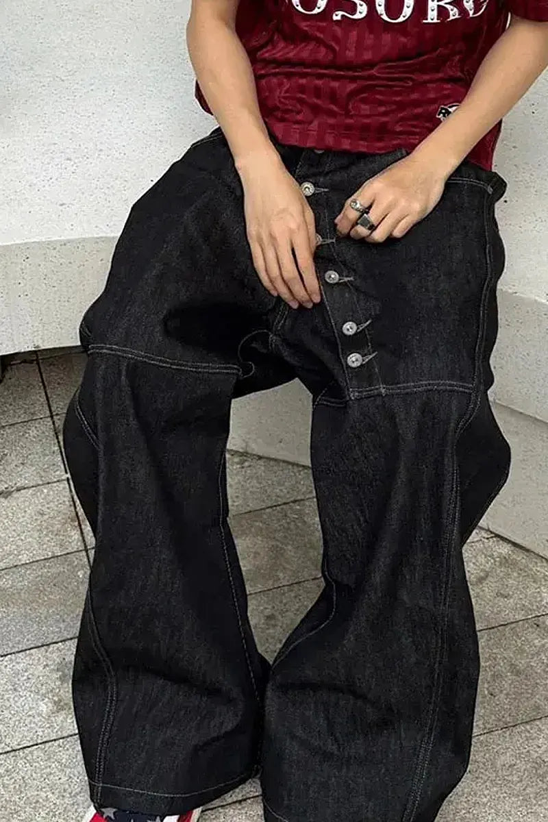 Men's Stitched American-Style Jeans With Unique Button Design