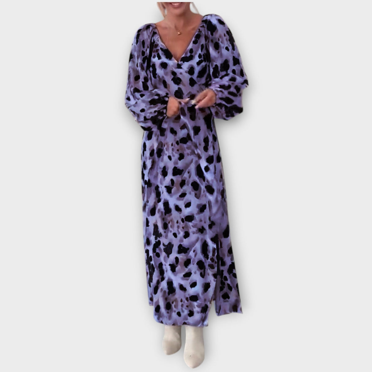 Animal Print Long Sleeve Midi Dress