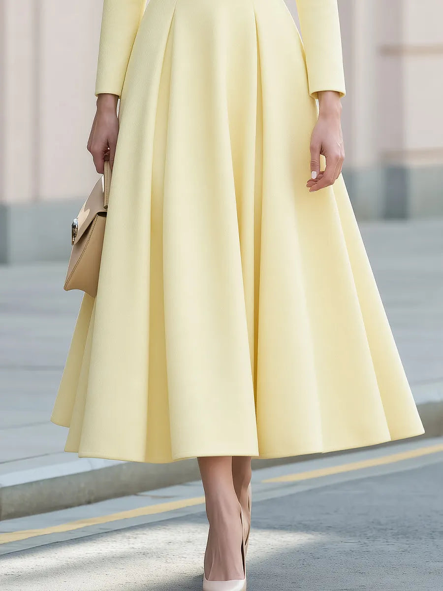 Cross Waist Boat Neck Fit Flare Midi Crepe Dress