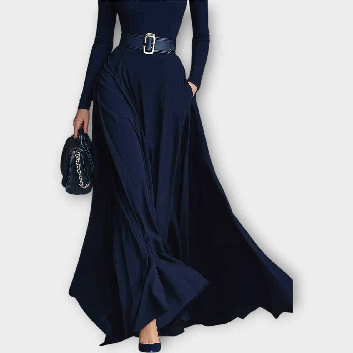 Elegant High-Neck Flowing Maxi Dress