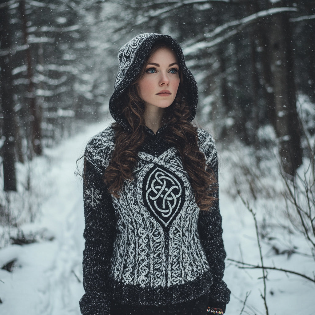 Women's Vintage Viking Totem Celtic Knot Pocket Hooded Sweater