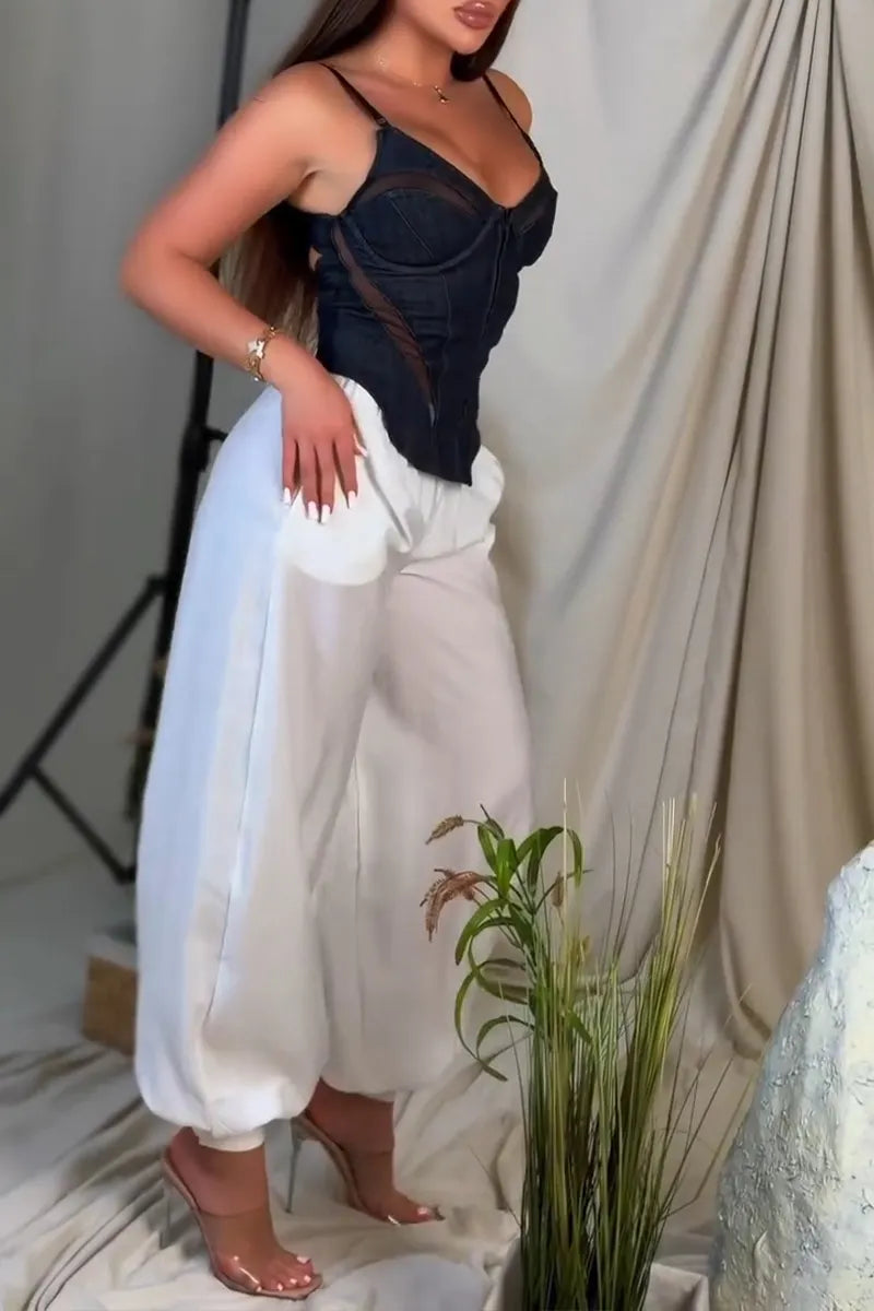 Women's Fashion Mesh Panel Denim Vest