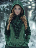 Women's Celtic Knot Contrast Color Knit Hooded Sweater