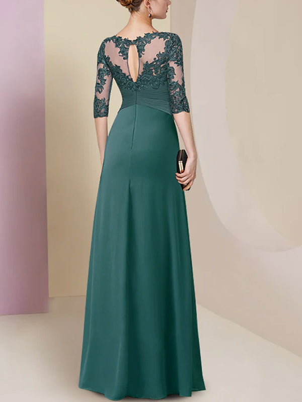 Chiffon Lace Short Sleeves Maxi Dress