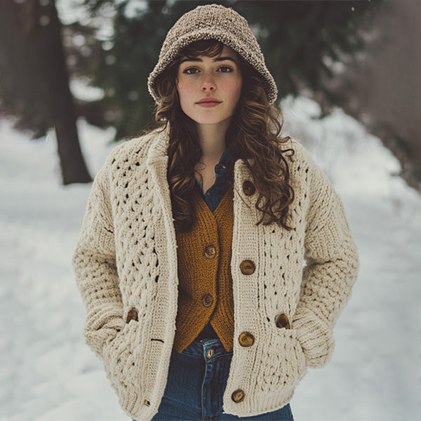Vintage Island Jacquard Buttons Sweater Cardigan