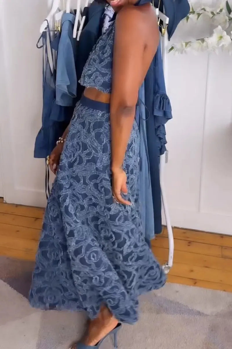 Women's Fashion 3D-Embroidered Denim Vest or Skirt