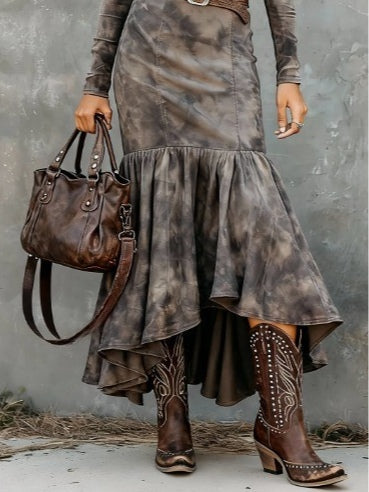 Vintage Polyester Flare Hem Midi Dress(Includes belt)