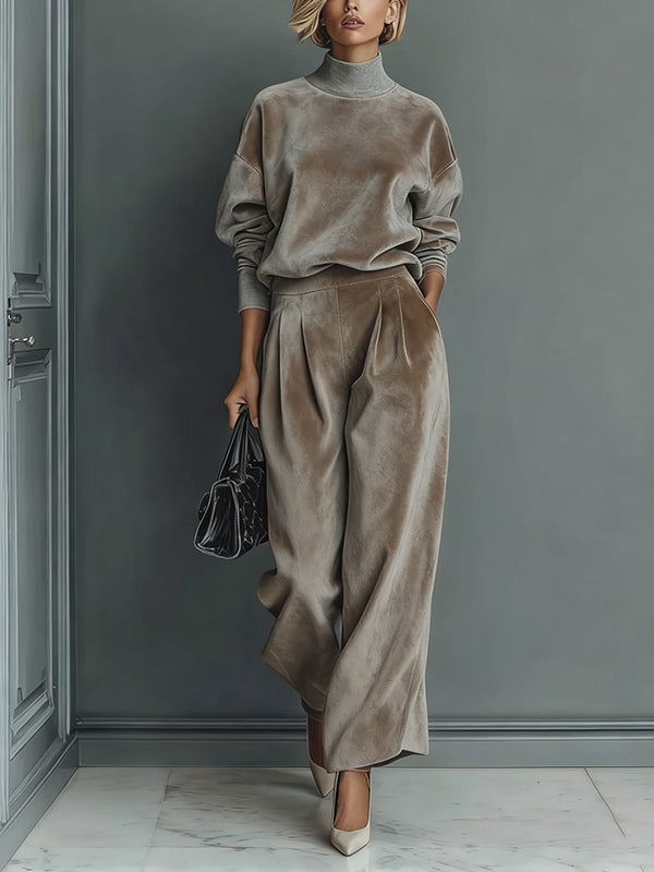 Women's turtleneck casual warm velvet suit