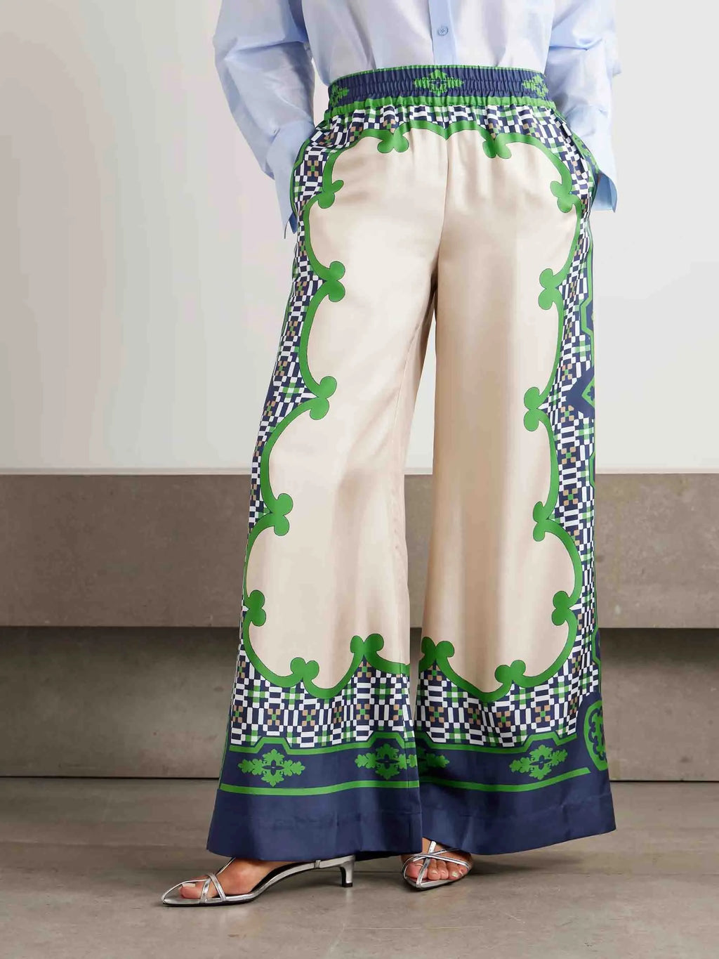 Unique Geometric Print Satin Wide-leg Pants