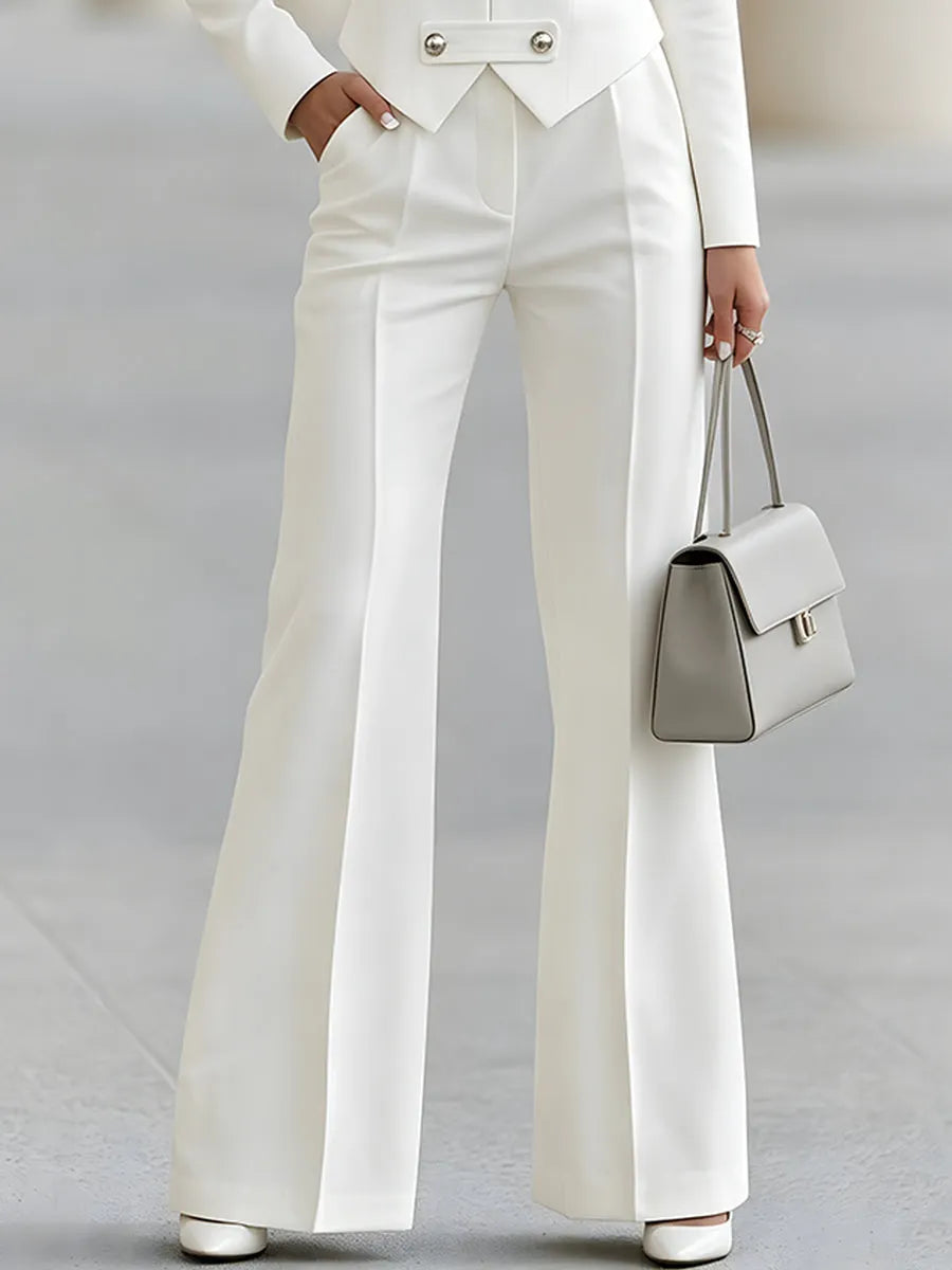 Military-Button Jacket And Flared Pants Set