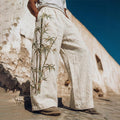 Men's Japanese Bamboo Art Pattern Linen Blend Pants