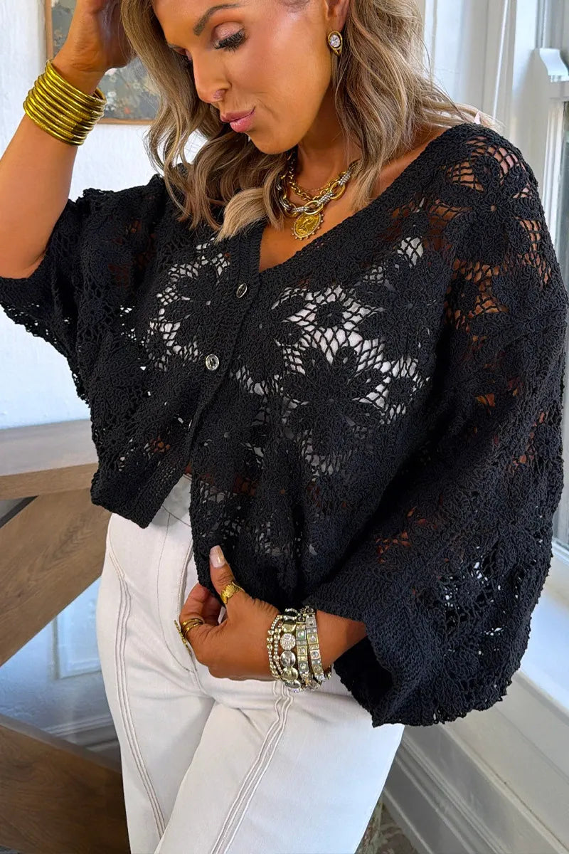 Women's Lightweight Openwork Knit Cardigan with Loose, Oversized Fit