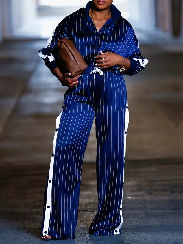 Loose Casual Color Block Straight Pants