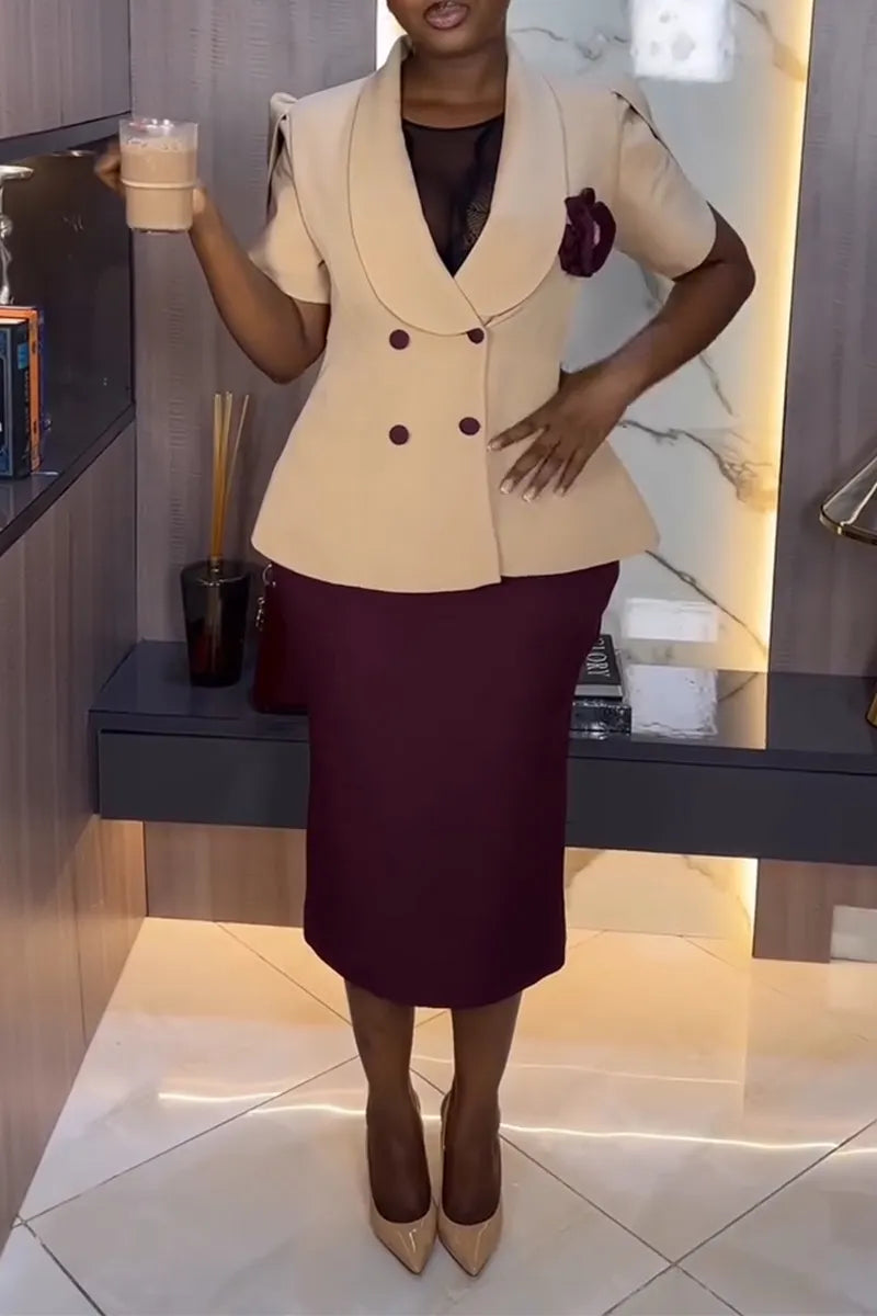 Women's Temperament Commuting Waist Cinched Jacket or Solid Color Half Skirt