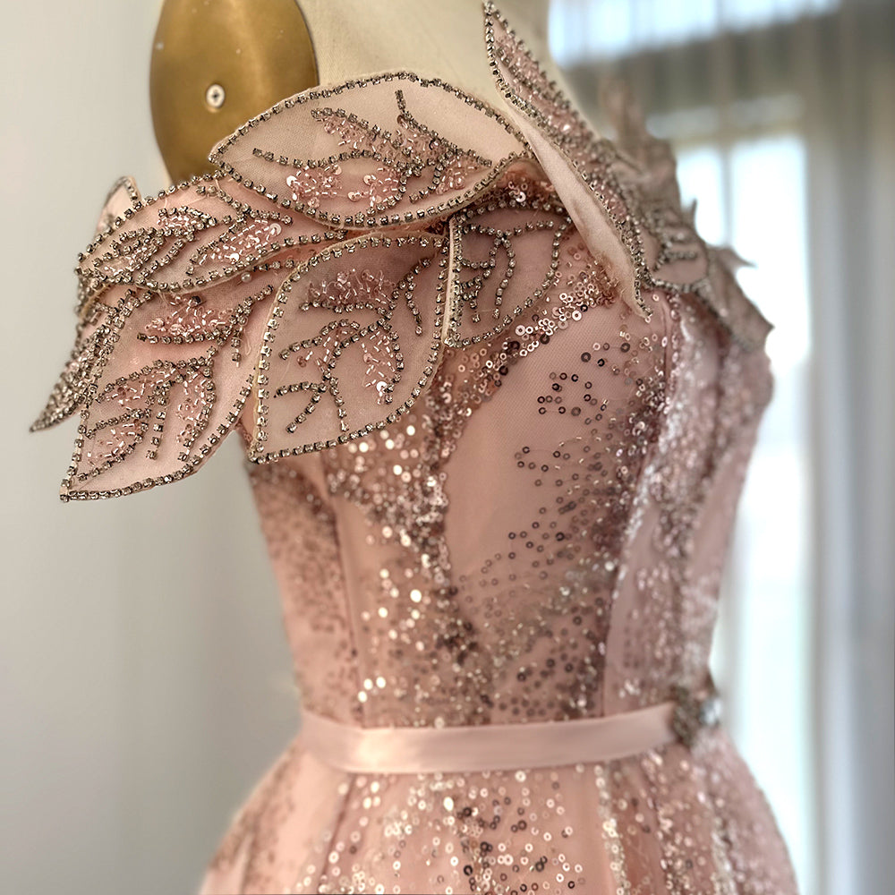 Dreamy Vow Luxury Dubai Ball Gown Gold Evening Dresses for Women Wedding 2023 Elegant One Shoulder Prom Formal Party Gown 359