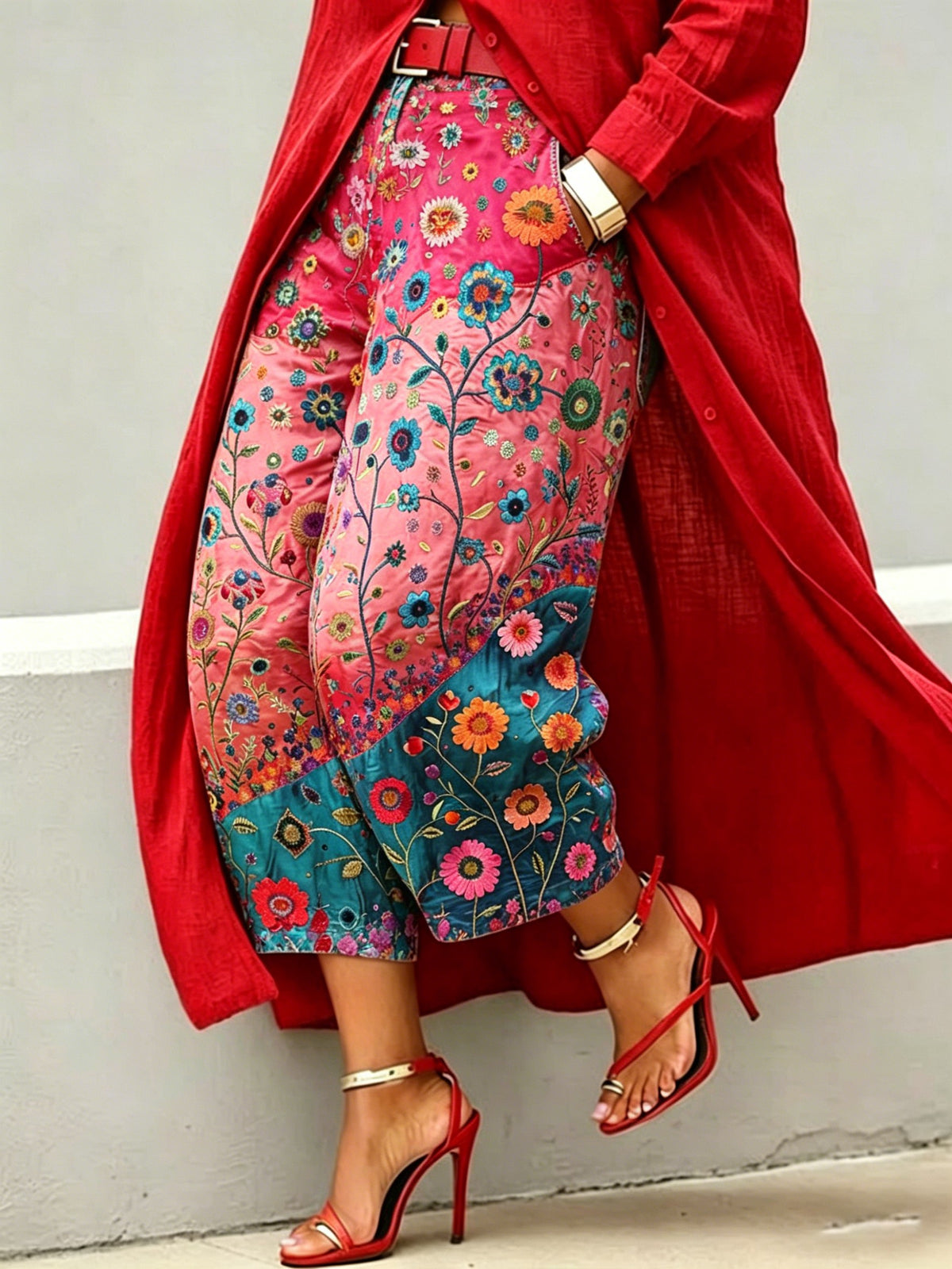 Women's Vintage Ethnic-print Artistic-print Jeans With Pockets