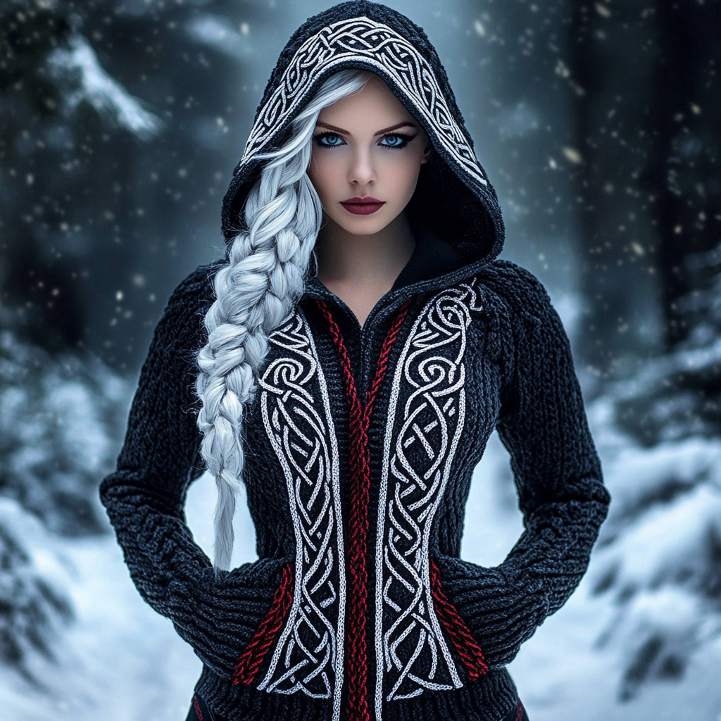 Viking Celtic Knot Knit Women's Hooded Cardigan