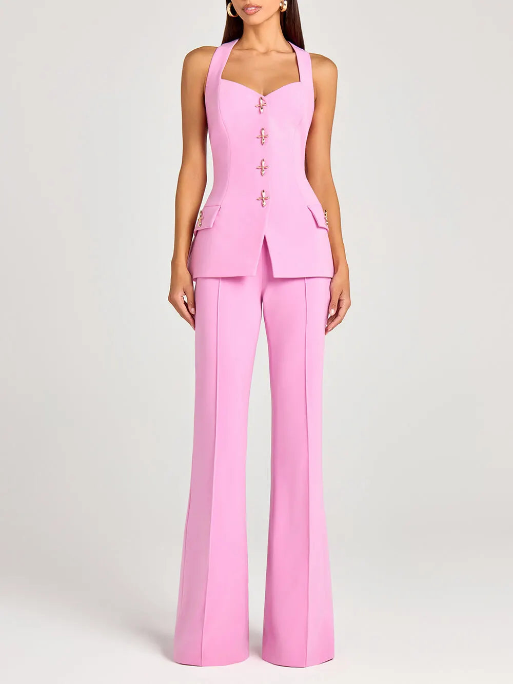 Exquisite Power High Rise Side Zipper Flare Slim Fit Pants