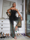 Shiva Ombre Feather Sequin Jumpsuit